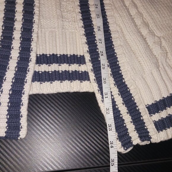 NEW Chaser Cable Knit Belted Cardigan In Cake/Cream & Blue Jay Stripe M Preppy - Picture 11 of 11